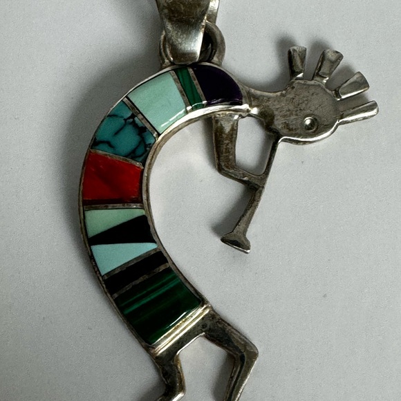 VTG Kokopelli Native American Pendant Sterling Multi Stone Inlay TSF MM - Picture 10 of 10